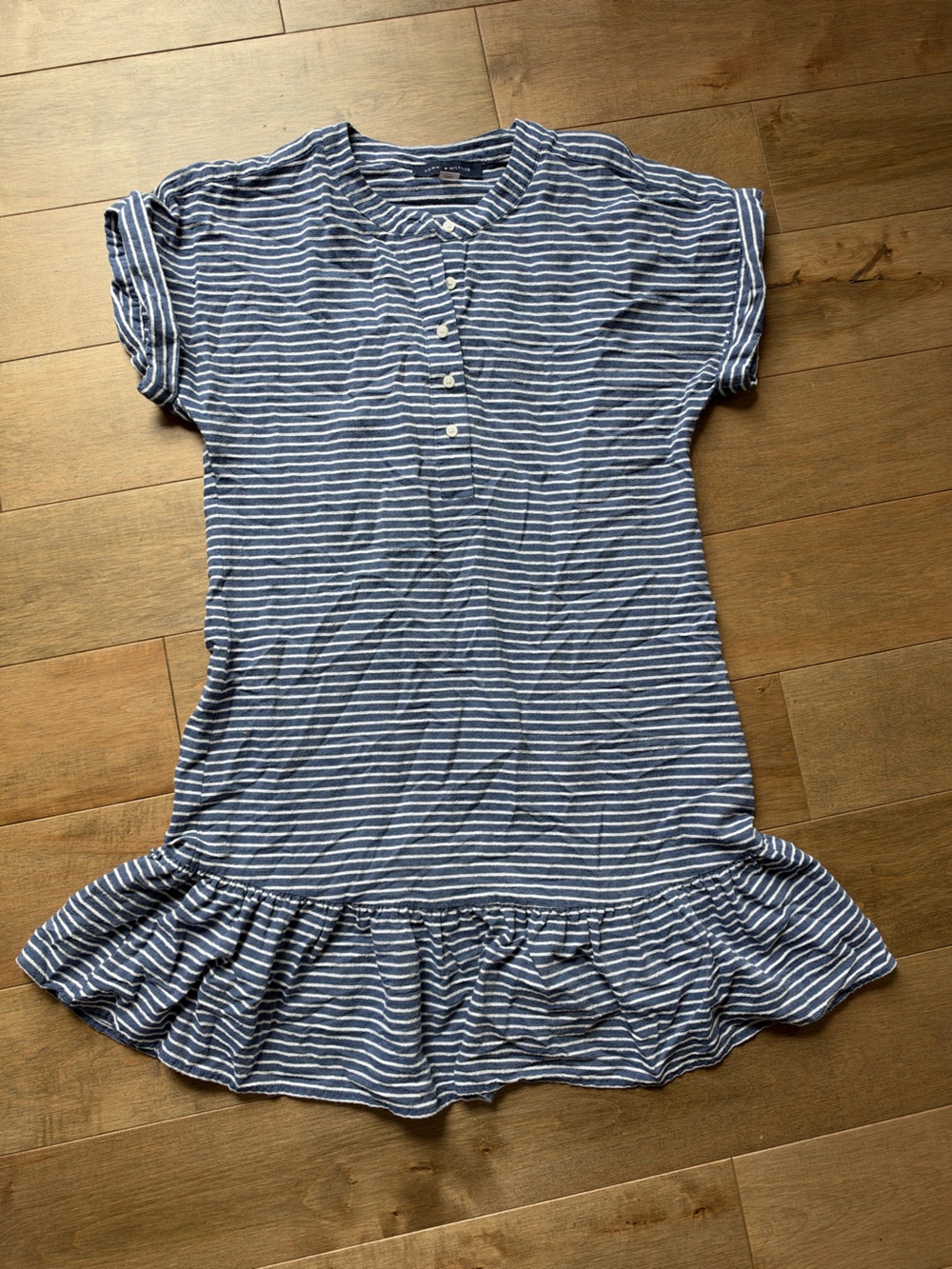 Tommy Hilfiger Blue & White Striped Ruffle-Hem Casual Dress
